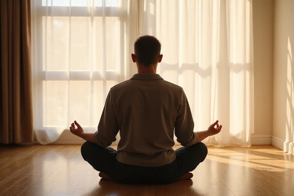 Uomo che medita in un ambiente sereno per ridurre lo stress