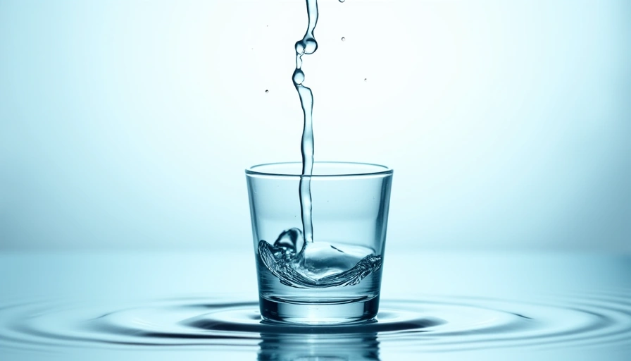Gocce d'acqua che cadono in un bicchiere, simbolo di idratazione e freschezza.
