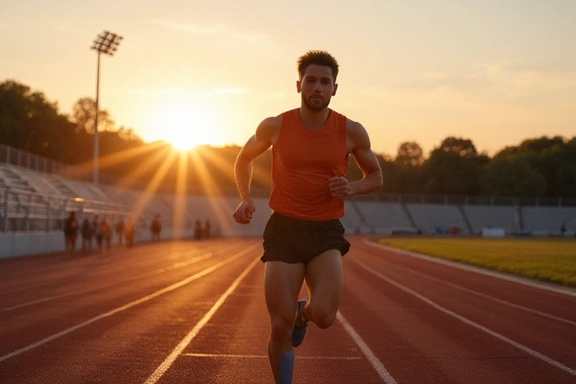 Un atleta che corre su una pista, simboleggiando la resistenza e l'allenamento fisico.
